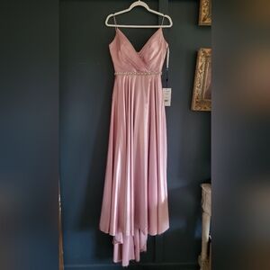 New Sherri Hill Charmeuse Formal Evening Gown Bridesmaid Dress with Train Rose 6